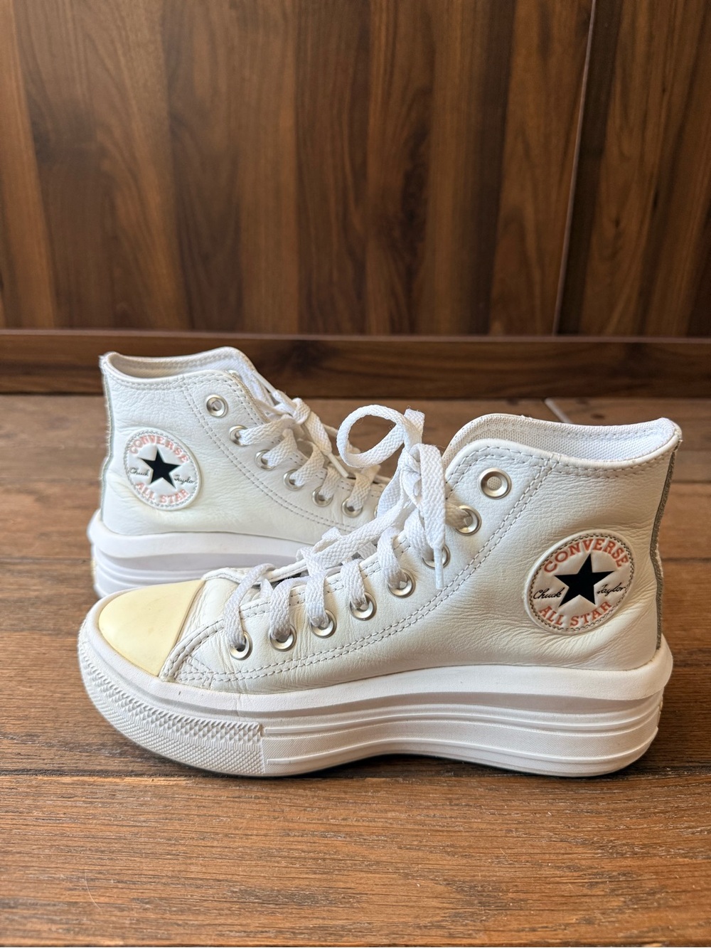 Converse White High Top Platform Leather Sneakers